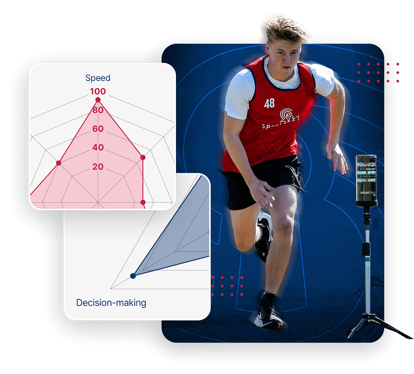 Young Sportskey male athlete and testing data graphics