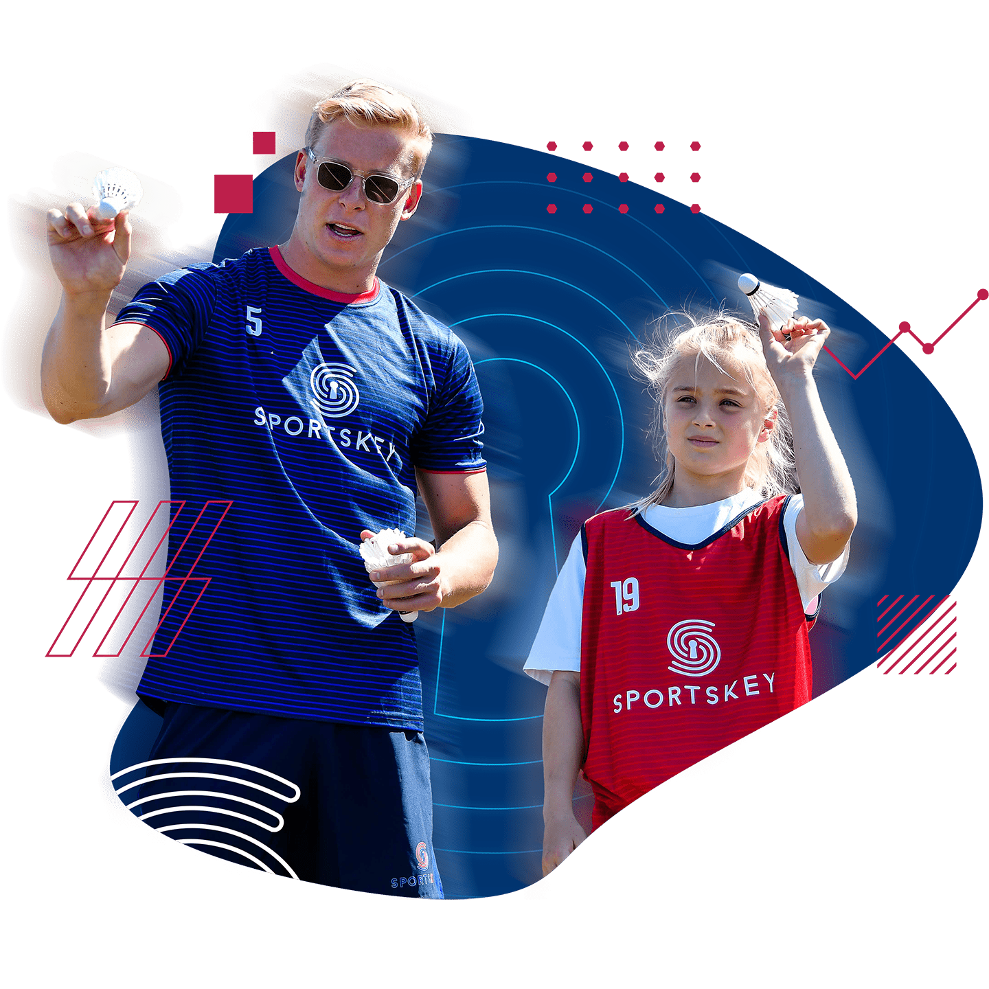 Sportskey coach guiding a young girl athlete